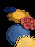 SMALL TABLEMAT with CROCHET TRIM: naturally dyed with marigolds form our very own HOPE Garden