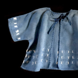 FLANNEL BABY JACKET:  Indigo dyed, Shibori pattern