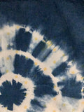 SHIBORI MINI-TOTE, indigo dyed with Shibori bullseye pattern over yellow star print
