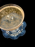 CROCHET COCKTAIL COASTER SET (4 pc): indigo dyed, Shibori