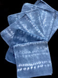 LUNCHEON NAPKIN SET (2 pc),  indigo dyed, Shibori designs over jacquard pattern fabric