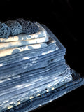 LUNCHEON NAPKIN SET (2 pc),  indigo dyed, Shibori designs over jacquard pattern fabric