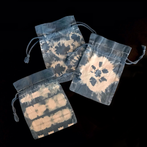GOODy BAG SET (3 pc), Indigo dyed, mixed Shibori patterns