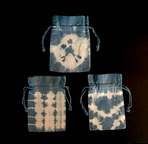 GOODy BAG SET (3 pcs), indigo dyed, various Shibori pattern