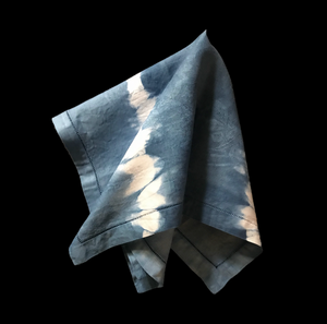 SUPPER NAPKIN SET (4 pc),  indigo dyed, Shibori stripe pattern