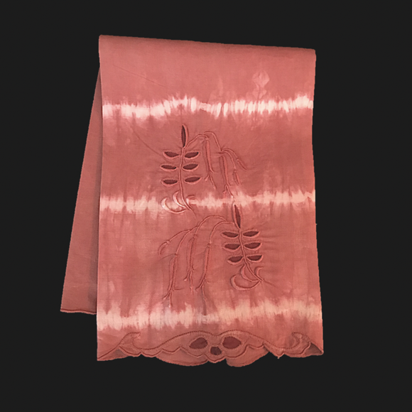 EMBROIDERED GUEST TOWEL:  naturally hand-dyed with madder root, Shibori pattern